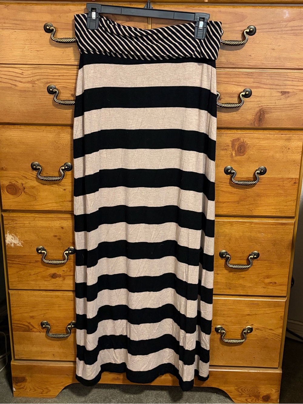 Calvin Klein Black and Cream Striped Maxi Skirt
